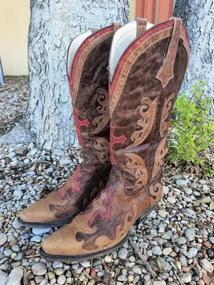 Botas de Vaquero Lane Grace Western Marrón Envejecido Incrustación Cruzada Para Mujer Talla 9 Foto 1 de 4