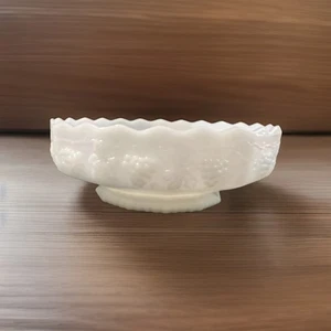 VTG Anchor Hocking Fire King Milk Glass GrapeVine Pattern Footed Fruit Bowl 10” - Picture 1 of 8