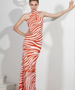 As New-Size 12-Carla Zampatti-red/beige Maxi EveningDress-Animal Print- 124301 - Picture 1 of 13