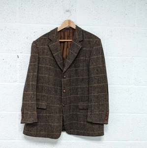 Mario Barutti Harris Tweed Jacket Brown 100% Wool Check Herringbone - 42 - Picture 1 of 12