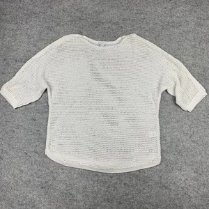 J Jill Crew Neck Sweater White Short Sleeve Loose Knit Sheer Size Large - Picture 1 of 10