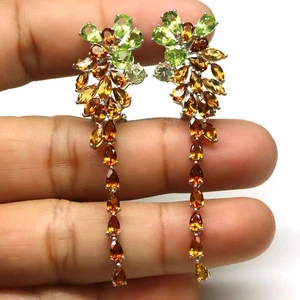 925 Sterling Silver Green Peridot & Brown Tourmaline Earrings - Picture 1 of 4