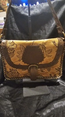 Isabella Fiore Hand Bag Tooled Leather Whipstitch Studded Y2K Shoulder-Read - Image 1 of 4