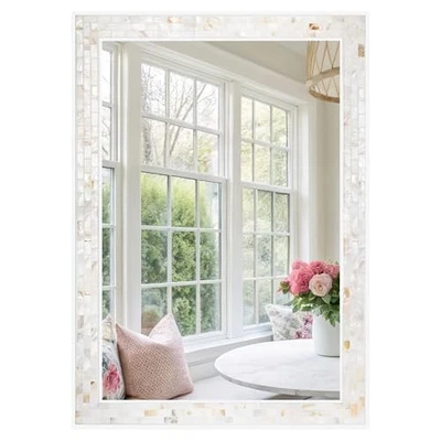 Espejo Mosaico para Pared 24x36 Pulgadas Natural Madreperla 36"L x 24"W Blanco Foto 1 de 4