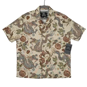 Rebel Vengeance Men's Large Dragon Floral Tapestry Short Sleeve Button Up Shirt - Picture 1 of 4