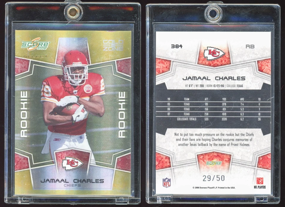 Jamaal Charles Rookie Card 2008 Donruss Score Select Gold Holo Foil #29/50 SP - Image 1 of 1