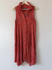Anthropologie Maeve Daisy rot Button Down ärmellos Midi Shirtkleid Boho künstlerisch - Bild 1 von 10