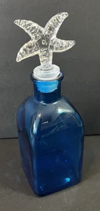 Sea Blue Coastal Bottle w/ Starfish Stopper - Vanity Bathroom Decanter Nautical - Picture 1 of 12