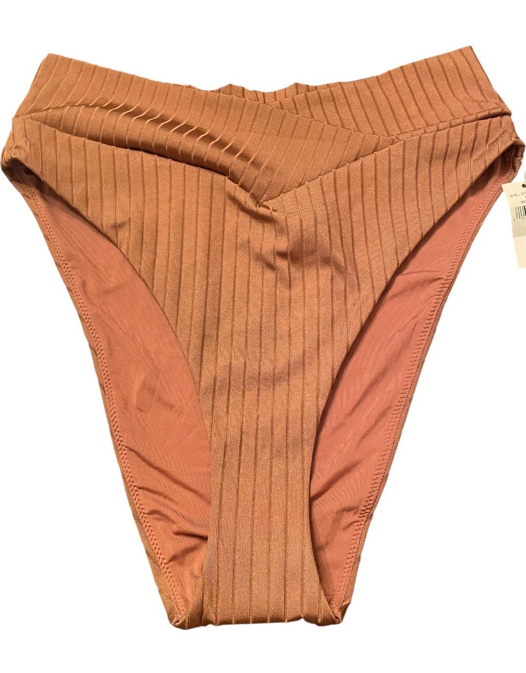 Large Aerie Ribbed Shine Crossover High Cut Cheeky Bikini Bottom