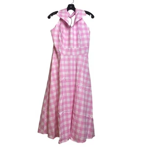Pink Gingham Dress Womens Extra Large Halter Midi Party Cocktail Sundress - Picture 1 of 10