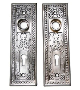 Pair Antique Vintage Victorian Eastlake Ornate Backplates Door Plates Reclaimed - Picture 1 of 2