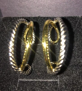 David Yurman 14k Sterling Silver Cable Crossover Hoop Earrings - Picture 1 of 5
