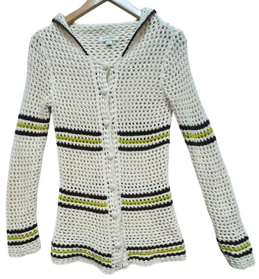 Banana Republic Womens Open Chunky Crochet Cardigan Sweater XS Beige Stripe - Image 1 of 4
