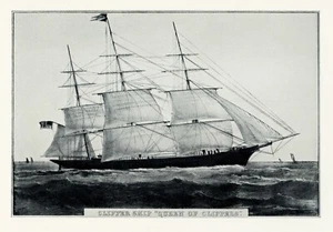 1853 Clipper REGINA DEI CLIPPERS, 1925 stampa nautica mezzitoni vintage navi alte - Foto 1 di 3