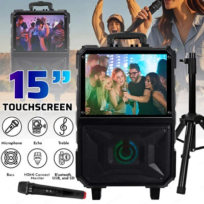 Portable Rechargeable Touchscreen Karaoke Machine w/Stand -WiFi/Bluetooth/USB/Fm - Image 1 of 4
