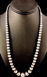 Native American Navajo Graduated Sterling Silver Bead Necklace 21" - Picture 1 of 12