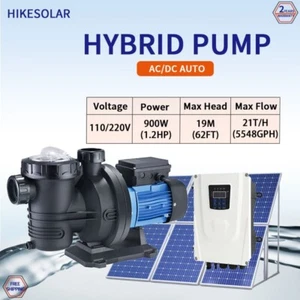 Hybrid Solar Swimming Pool Pump AC/DC 900W 1.2HP Water Clean Circulation MPPT Ki - Picture 1 of 5