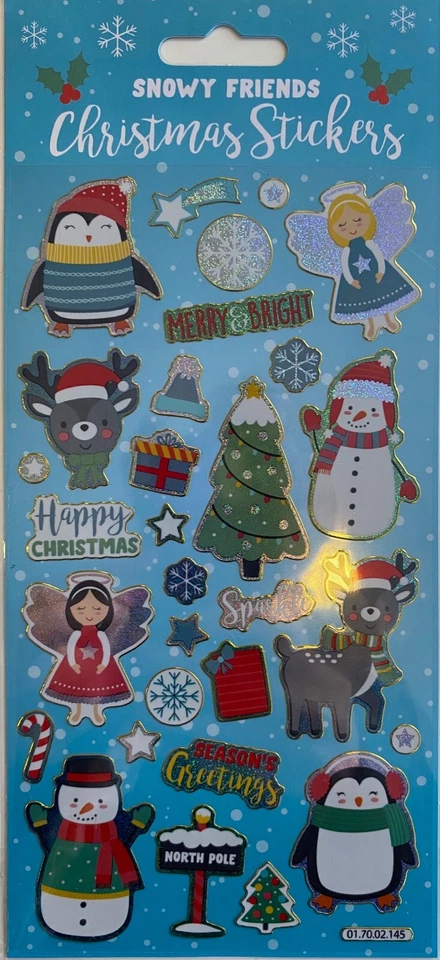 SNOWY FRIENDS Christmas Stickers - Sheet of reusable foiled stickers  - Image 1 of 1