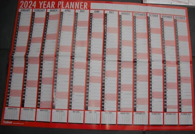 TALLON 2024 UK Unmounted A1 Annual Yearly Wall Planner 84cm Office Year Calendar Large