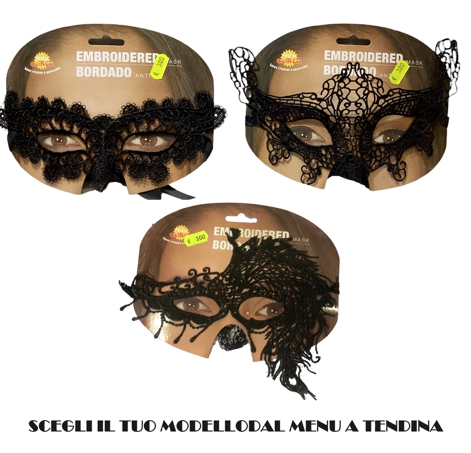 CARNEVALE HALLOWEEN MASCHERA IN PIZZO VISO OCCHI LACE MASK FOR EYES NERA BLACK - Immagine 1 di 1