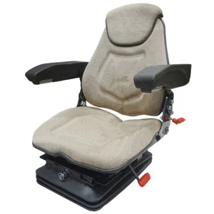 FAA1220 Tractor Seat Assembly Air Ride Head Rest Armrests Lumbar Brown Fabric - Picture 1 of 9