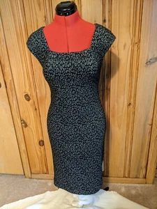 Calvin Klein Knit Sheath Dress Knee Length Black Grey Back Zip Women 4 Buttons - Picture 1 of 14