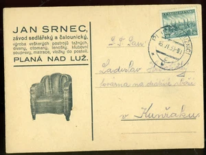 Czechoslovakia Furniture Merchant Card Planá nad Lužnicí 16.VI 1939 WW2 Occ Č&M. - Picture 1 of 1
