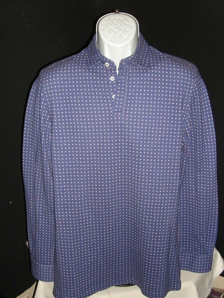 CAMISA POLO LUIGI BORRELLI NAPOLI ROXA COM MINI DESIGNS PAISLEY 100% ALGODÃO L/S M - Imagem 1 de 4