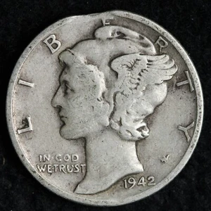 1942 Mercury Silver Dime RIM CLIP ERROR E348 JUN - Picture 1 of 2