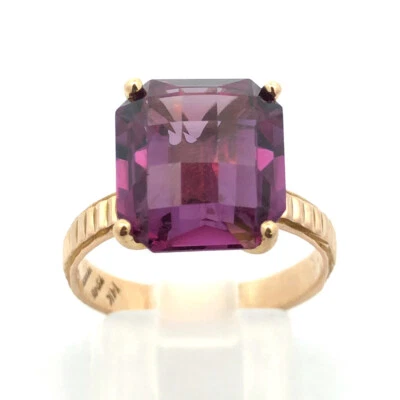 Designer Taxco 14K Yellow Gold Cushion Cut Purple Sapphire Solitaire Ring - Image 1 of 4