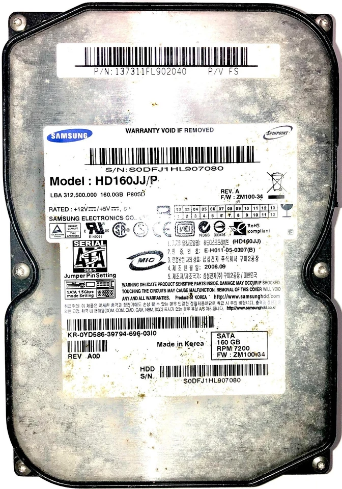 Disco Duro Samsung 160GB HD160JJ/P  3.5"  SATA  - Imagen 1 de 1