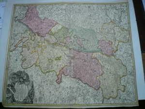 Alsace,map,Homann anno 1720, old colours Coppermap, edited by J.B.Homann, - Picture 1 of 15