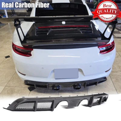 Alerón labial difusor parachoques trasero de carbono real para Porsche 911 991 Carrera 2017UP Foto 1 de 4