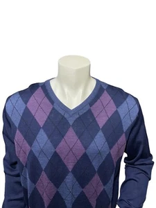 Thomas Dean Italian Merino Wool Men’s Sweater Size XL Lightweight V-Neck Diamond - Picture 1 of 14