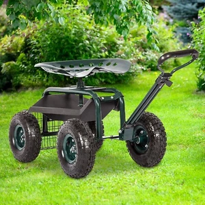 Garden Cart Rolling Work Seat with Tool Tray Heavy Duty Scooter Gardening Plant - Picture 1 of 10