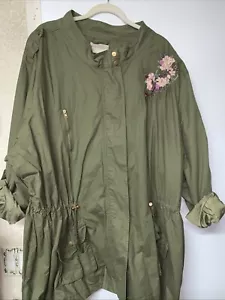 Woman Within Utility Jacket Barn Coat Full Zip Measures Like 3XL /4XL Floral Emb - Picture 1 of 9