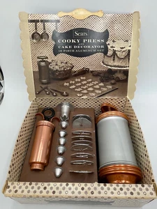 Sears Cooky Press Cake Decorator 19 Piece Vintage Aluminum Cookie Set 1950's - Picture 1 of 5