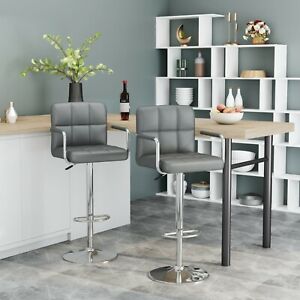 2 x Bar Stools Kitchen Breakfast Chairs Gas Lift Swivel Faux Leather Chairs