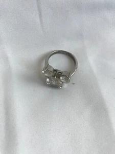 Mickey Mouse Size 7 Ring Silver Tone Large Shaped Crystal Glass - Picture 1 of 1