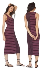 Anthropologie T.La Burgundy & Black Striped Midi Tank Dress XS - Picture 1 of 12