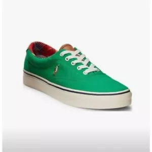POLO RALPH LAUREN Mens Green Leather Trim Treaded Keaton Sneakers 7.5D NIB - Picture 1 of 5