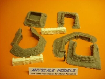 ANY-SCALE MODELS wargame terrain 20 mm resin 7 piece earthworks emplacements set 1:72 057