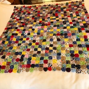Vintage Handmade YOYO Yo Yo Quilt Hand Sewn Quilt Feedbag Quilt 49x52 - Picture 1 of 23