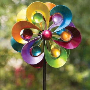 Colorful Metallic Double Kinetic Wind Spinner Stake Garden Yard Home Decor 62"H - Picture 1 of 6