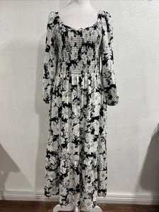 Neu mit Etikett Gap langärmliges Midikleid mit U-Ausschnitt und Blumenmuster Größe L - Bild 1 von 14