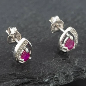 Second Hand White Gold 0.35ct Ruby & Diamond Pear Shaped Stud Earrings 43171080 - Picture 1 of 2