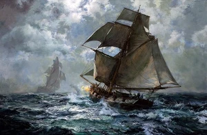 Night Suspect Painting by Montague Dawson Reproduction - Picture 1 of 3