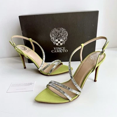 ✨New VINCE CAMUTO Antinie Suede Pointed Crystal Strappy Sandals Lime Green 7.5M - Image 1 of 4