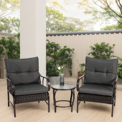 3 Pieces Patio Conversation Set Wicker Furniture Rattan Chair Table,Grey Foto 1 de 4
