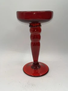 "Candelabro pilar de vidrio rojo ámbar vintage 8,5"" brilla" - Imagen 1 de 10